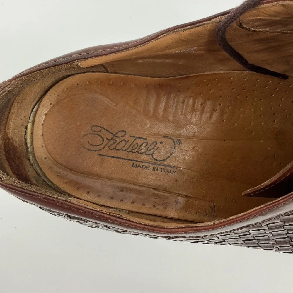 Fratelli Mens Brown Woven Leather Oxford Dress Shoes Made in Italy Size 15 W